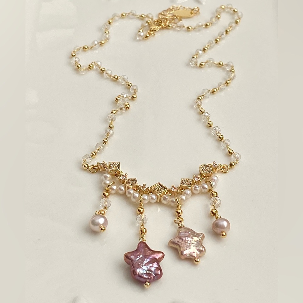 N273-Handmade High Quality Freshwater Star Pearl And Baby Pearl Crystal Necklace